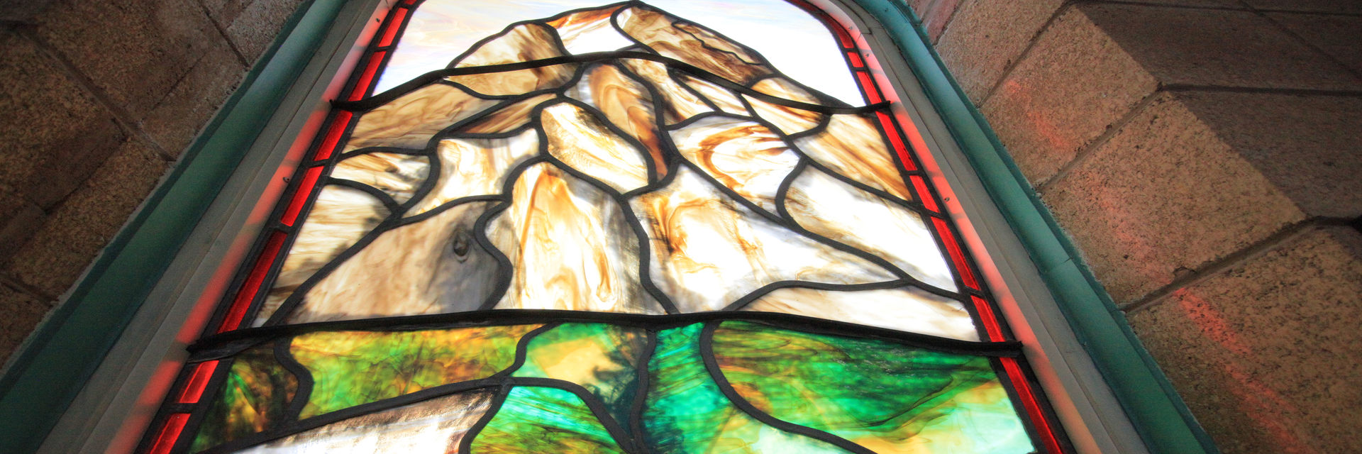 Mt. Zerin stained glass, at Zerin Place Senior Apartments, affordable housing project in London Ontario.