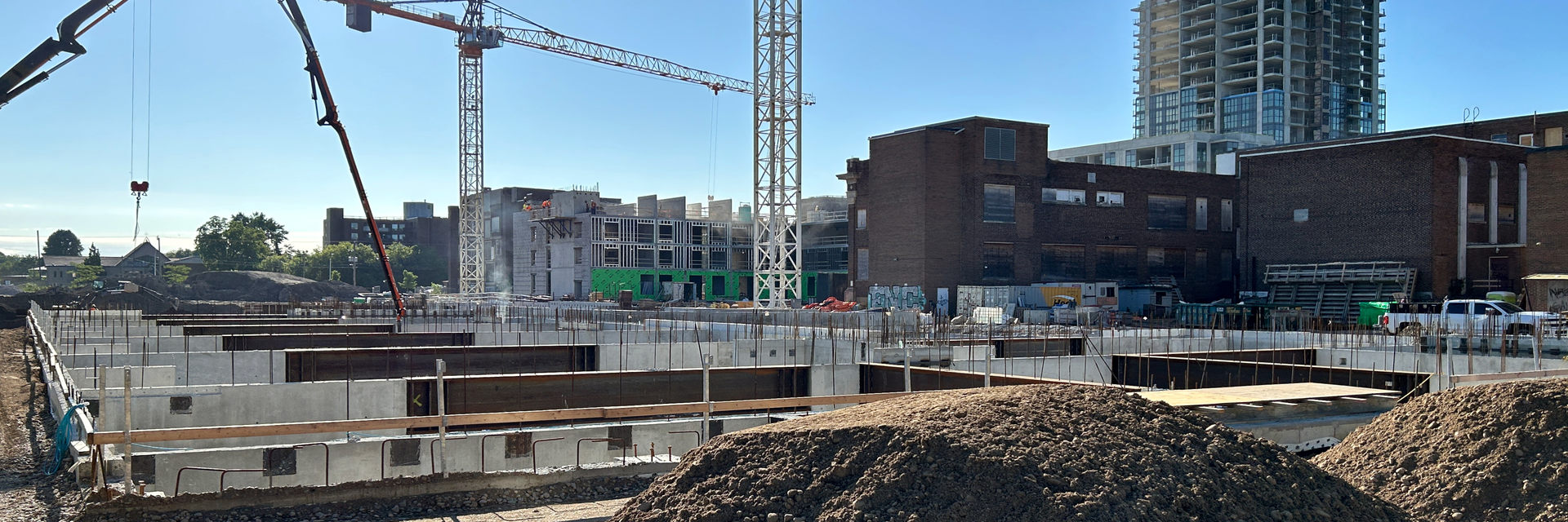 Construction site at 370 South Street in London Ontario SoHo around June 2024. As a partner in the Vision SoHo Alliance, Zerin is in the process of developing a 119 unit apartment building on South Street.